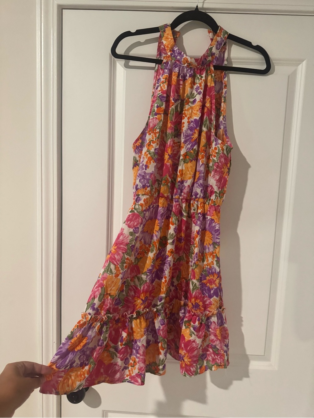 SHEIN Pink, Purple & Yellow Floral Halter Mini Dress